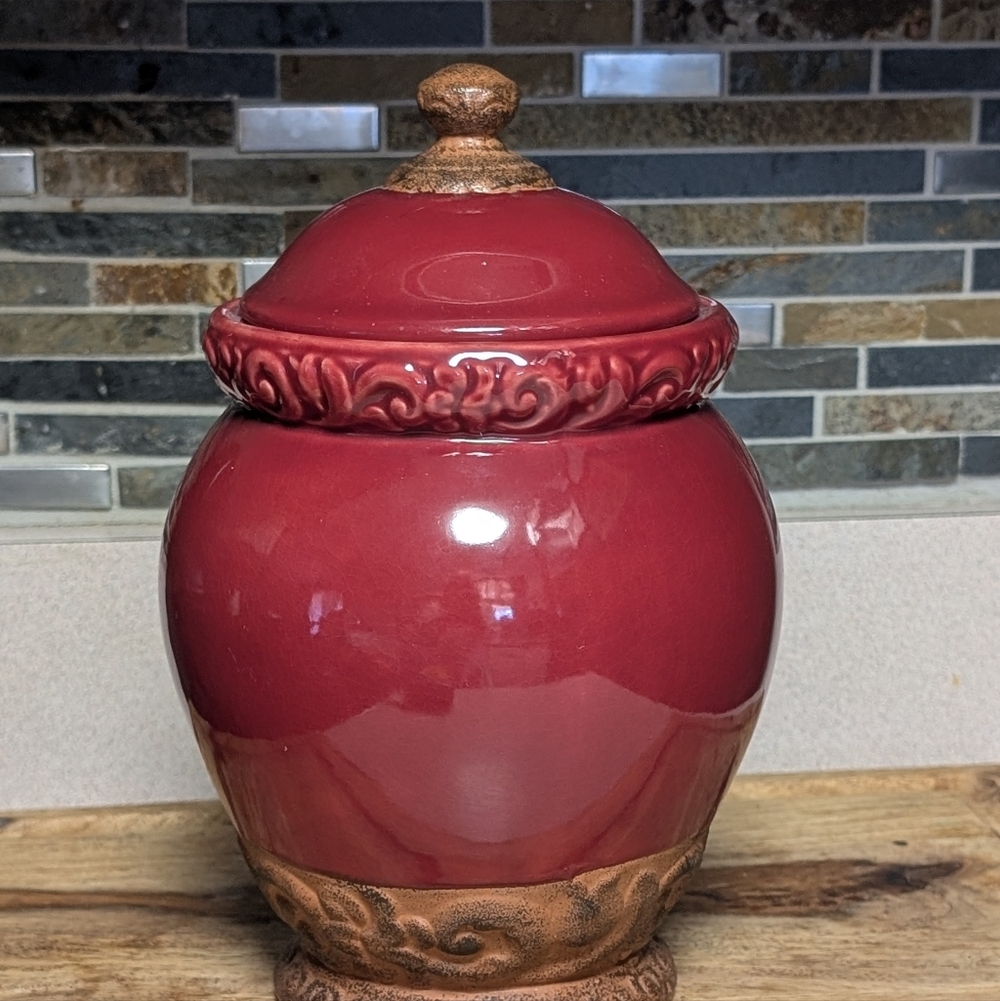 Certified International Burgundy Florentine 10in Canister Cookie Jar